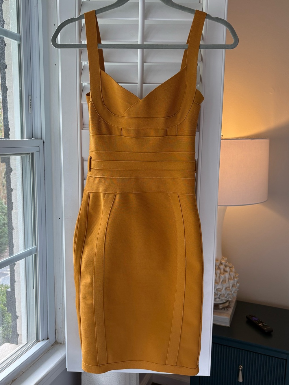 Mustard Yellow Bodycon Dress with Structured Bust